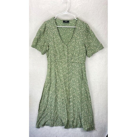 Able Midi Dress Women’s L Green Floral Button Front Boho Vintage 90s NWT - Picture 2 of 9